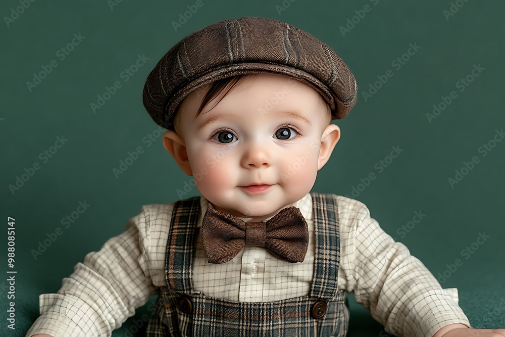 Portrait of a Baby Boy in a Brown Hat and Bowtie Portrait of a Baby Boy in a Brown Hat and Bowtie