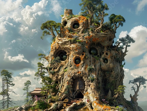 Enchanted Treehouse in a Fantasy Forest photo