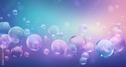 minimalistic abstract background filled with translucent bubbles hovering over a soft, matte gradient of blue and purple