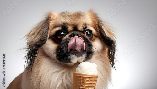 pekingese enjoying ice cream photo