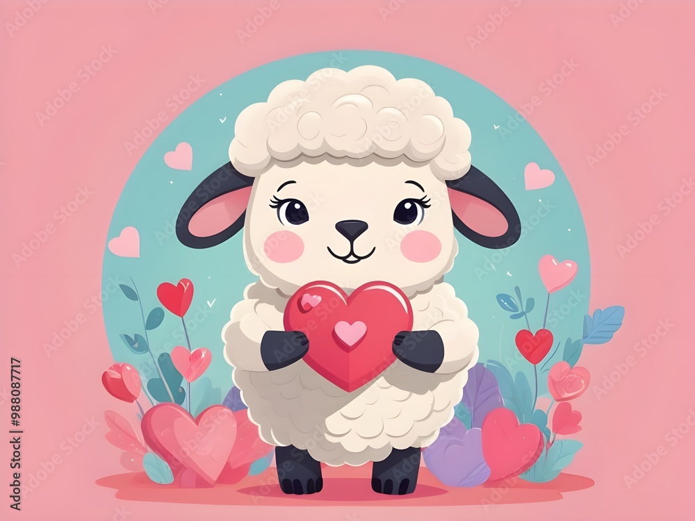 abstract pastel cute and lovely sheep with heart, happy valentines day, love concept abstract pastel cute and lovely sheep with heart, happy valentines day, love concept