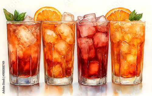 Splash of Summer: Watercolor Aperol Spritz Set Visual