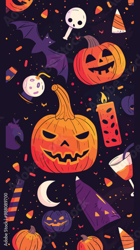 Flat lay Vector Illustration happy halloween celebration party, Happy Halloween