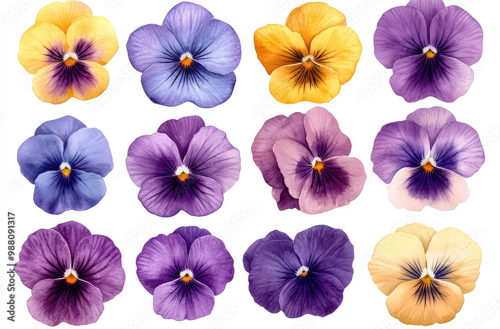 A Collection of Pansy Flowers in Various Shapes Minimalist and Colorful Floral Art A Collection of Pansy Flowers in Various Shapes Minimalist and Colorful Floral Art