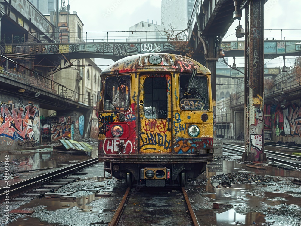 Abandoned Subway Train in Urban Decay Abandoned Subway Train in Urban Decay