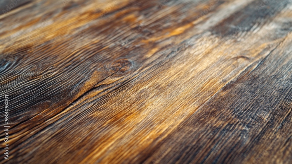 Fototapeta premium Close-up of rustic brown wooden planks with a diagonal perspective.