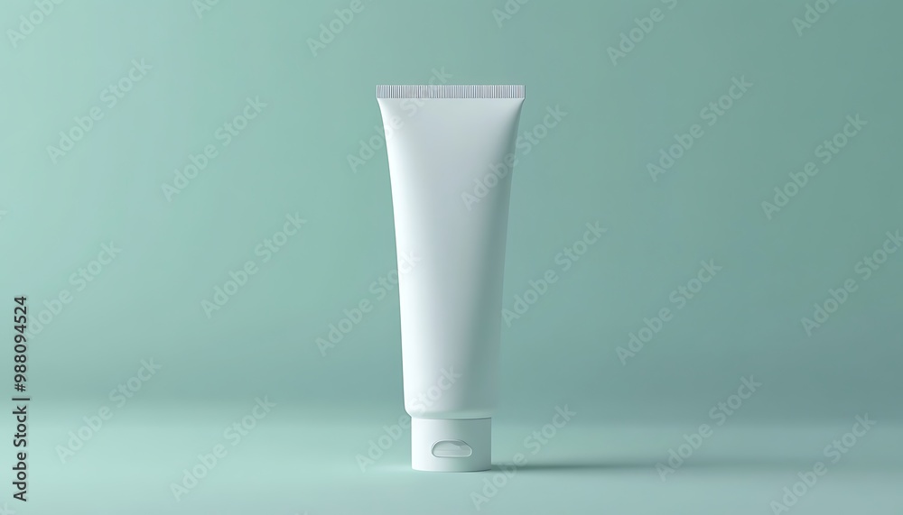 White Squeeze Tube Cosmetic Product on a Light Blue Background White Squeeze Tube Cosmetic Product on a Light Blue Background