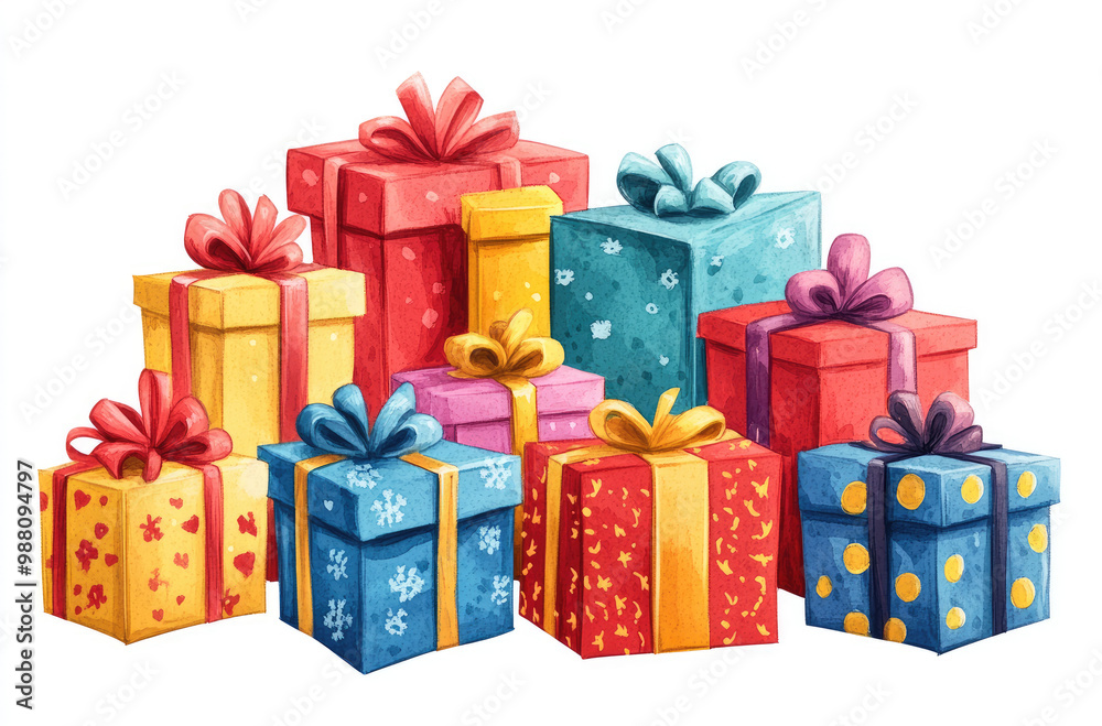 Fototapeta premium A Group of Wrapped Presents in Assorted Sizes for a Joyful and Festive Holiday Celebration