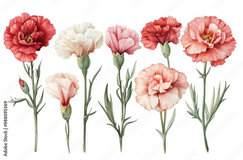 Obraz premium A Series of Carnations in Various Colors and Shapes for a Vibrant and Beautiful Floral Arrangement