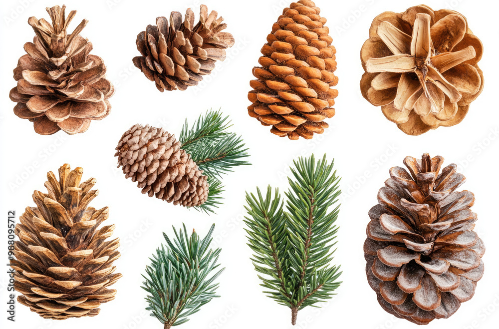 A Series of Decorative Pinecones in Various Shapes for Festive and Rustic Holiday Decor A Series of Decorative Pinecones in Various Shapes for Festive and Rustic Holiday Decor