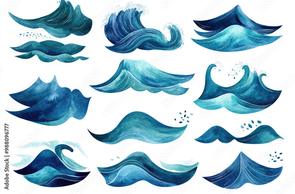 A Series of Ocean Waves in Various Shapes and Sizes for a Serene and Peaceful Design Concept A Series of Ocean Waves in Various Shapes and Sizes for a Serene and Peaceful Design Concept