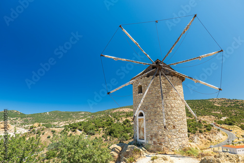 Eski Foca windmill, landmarks in Foca on the Aegean coast, Turkey
