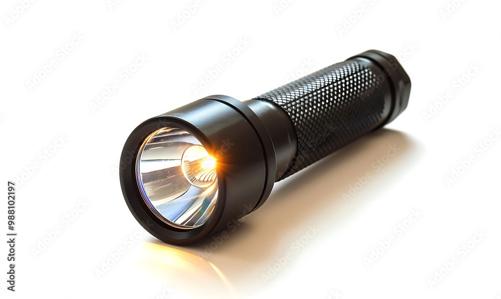 LED flashlight isolated on white background with clipping path. Close up.
