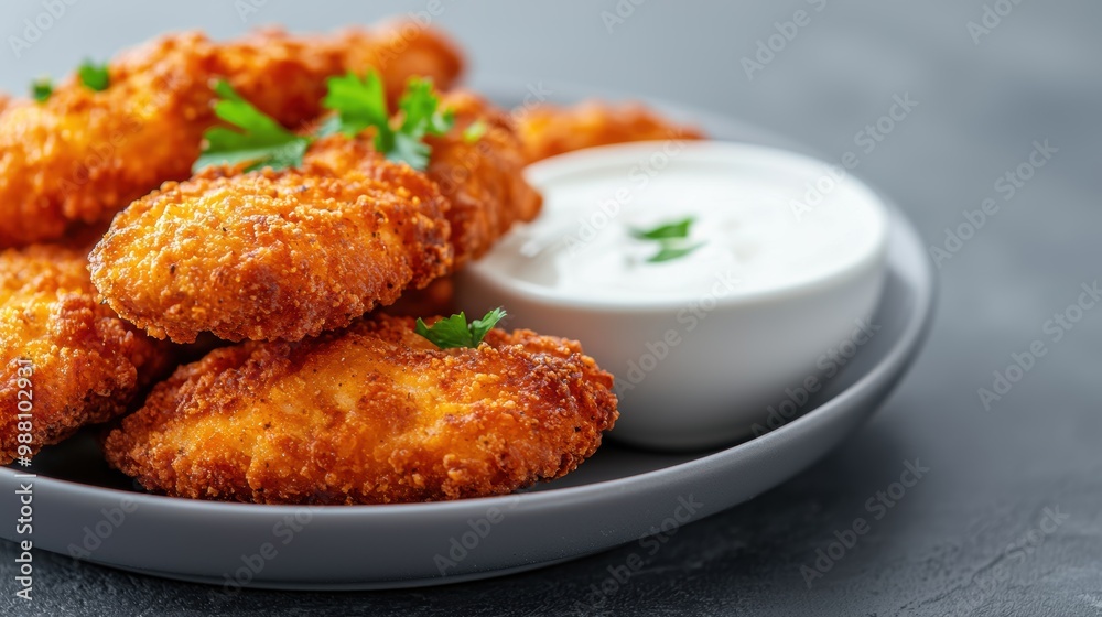 Crispy fried chicken wings with creamy dipping sauce Crispy fried chicken wings with creamy dipping sauce