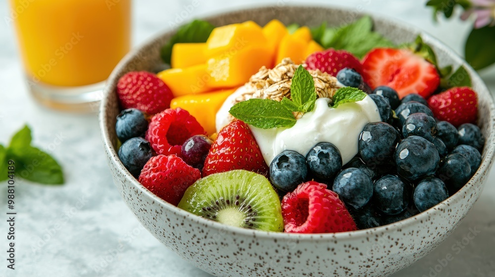 Healthy fruit and granola breakfast bowl Healthy fruit and granola breakfast bowl