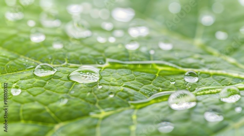 Water Droplets on a Green Leaf photo