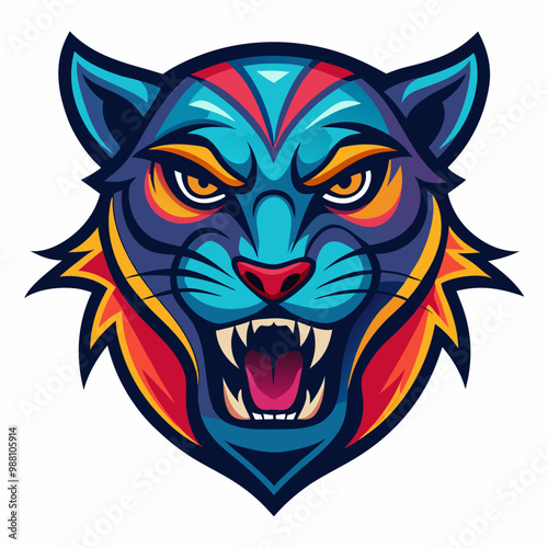 an angry panther with a colorful head vector design with a white background 