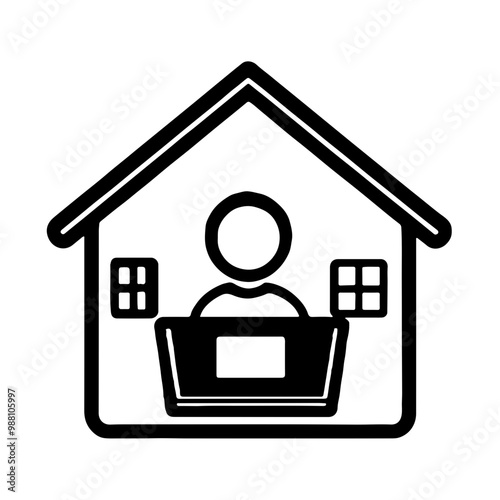 Simple vector icon showing a person working from home in a minimalist style. Suitable for digital apps, websites, and remote work themes.