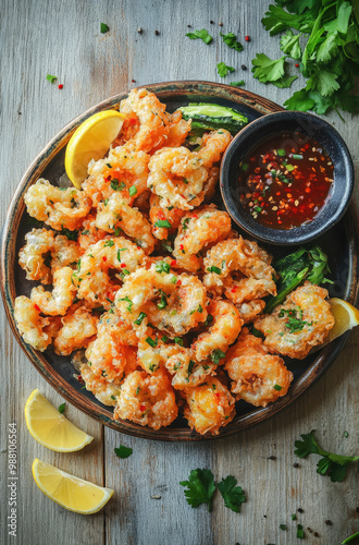 A Platter of Japanese Tempura Vegetables Surrounded by Dipping Sauce A Light and Crispy Appetizer