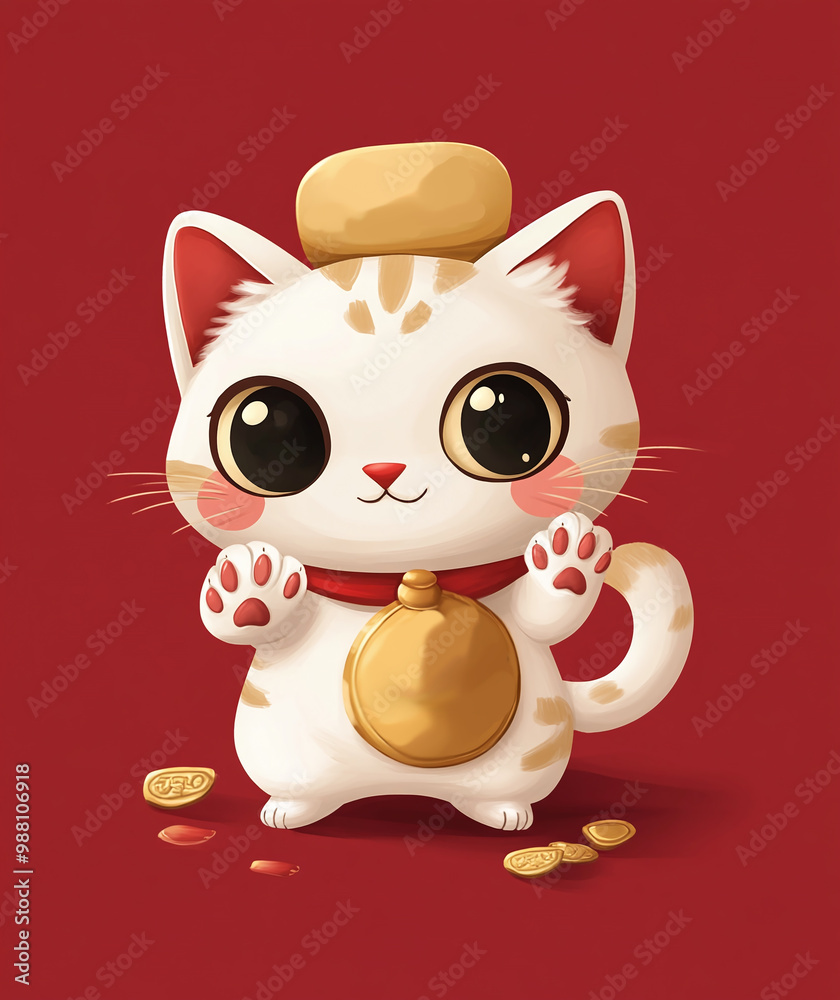 Naklejka premium a poster for a cat called a chinese character with a gold top hat.