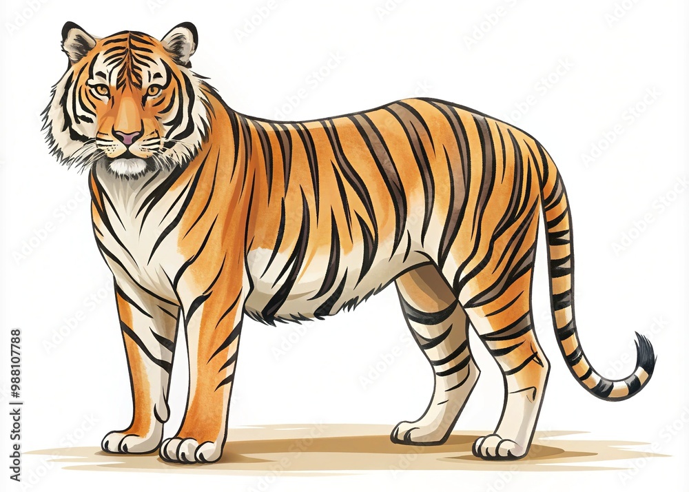 Obraz premium A majestic tiger is illustrated in bold black lines with soft, muted colors, perfect for beginners to master with ease and confidence.