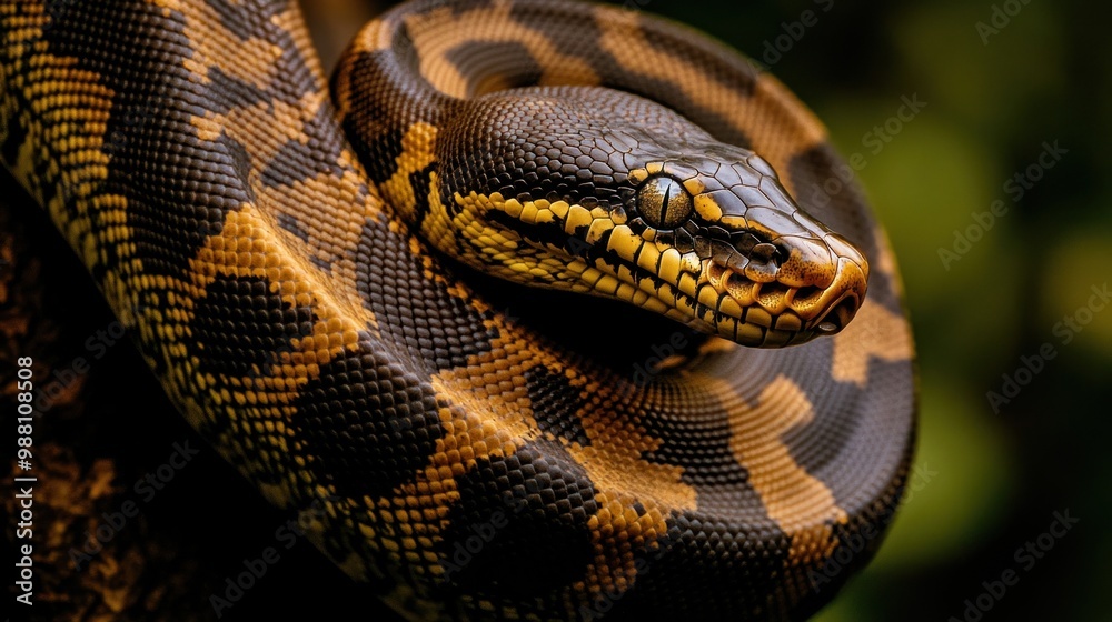 A close-up of a coiled snake showcasing its intricate patterns and textures. A close-up of a coiled snake showcasing its intricate patterns and textures.