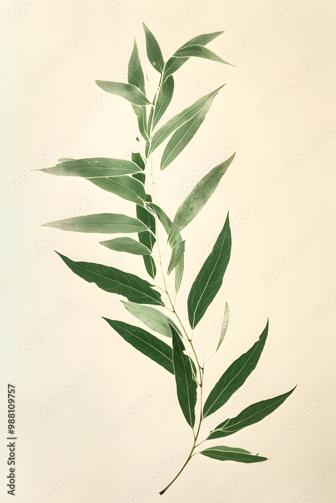 Obraz premium The watercolor painting showcases detailed green bamboo leaves on a gentle ivory background, perfect for admirers of nature and botanical art. It is elegant and intricate