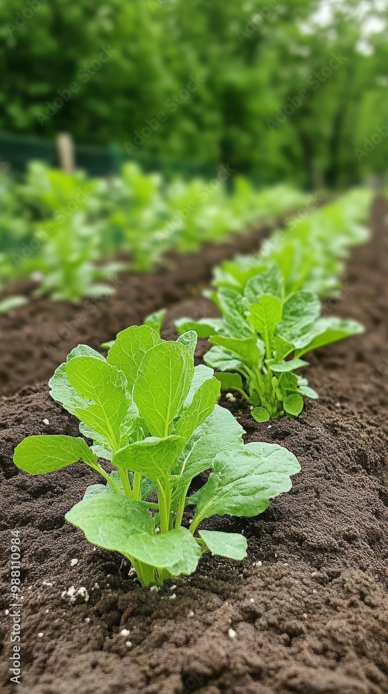 Close-up of fresh leafy greens in soil Close-up of fresh leafy greens in soil