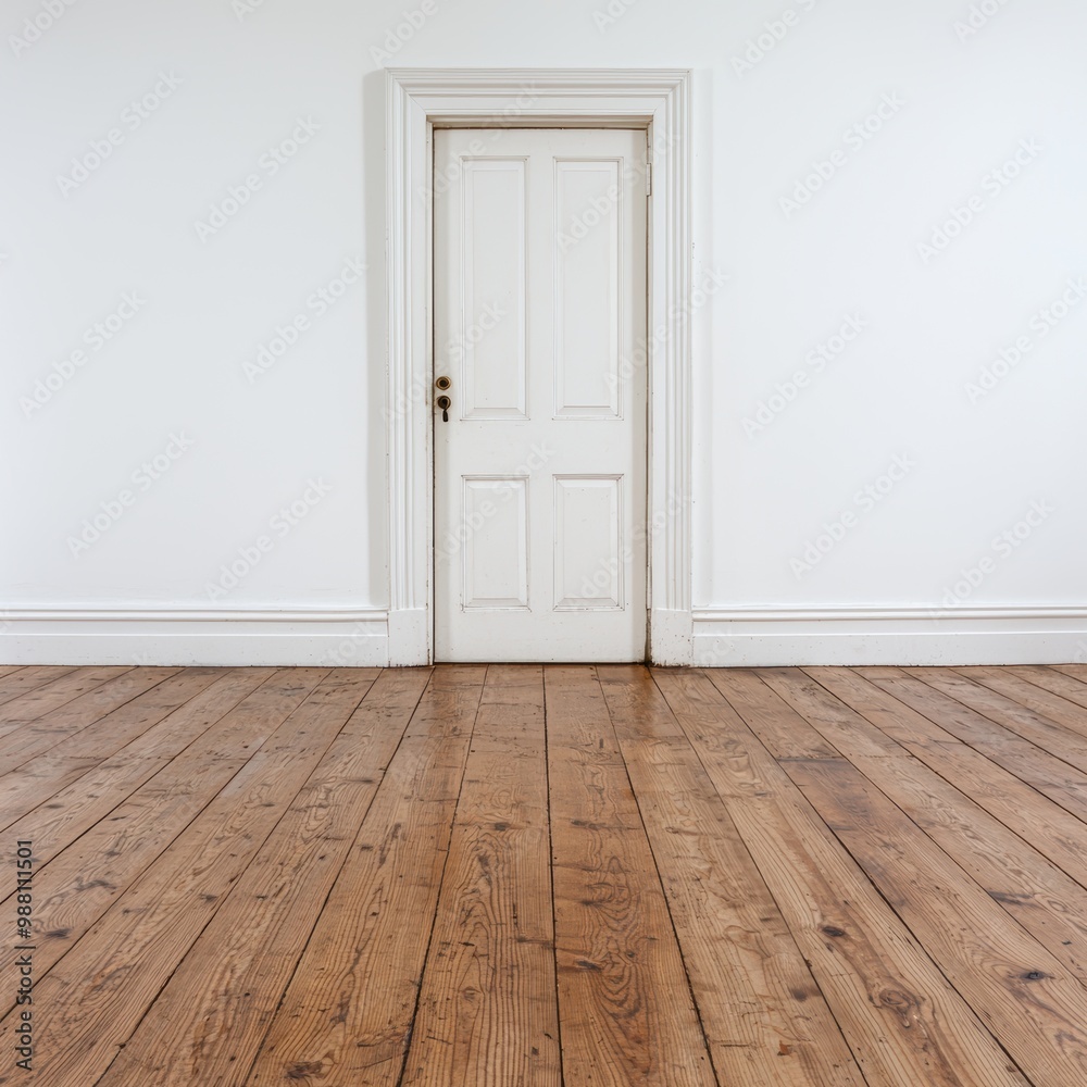 empty room with white door and wooden floor empty room with white door and wooden floor