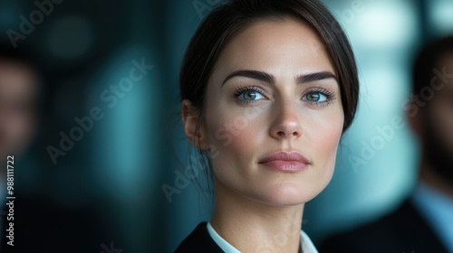 Thoughtful woman with intense gaze