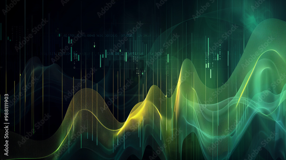 Naklejka premium Abstract 3D financial graph with glowing lines representing market trends and data analytics
