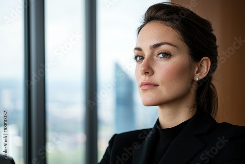 Thoughtful woman looking out window