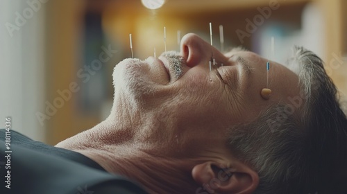 A patient receiving acupuncture treatment as part of a holistic healthcare approach, with a focus on balancing physical and mental well-being.