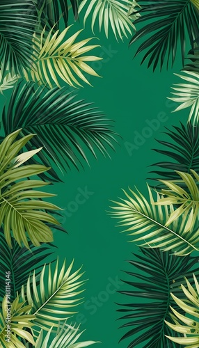 jungle olated tropical botanical border frame leaves palm trees pattern greeting seamless background hand drawing cards illustration drawn green summer exotic palm border leaf tropical green