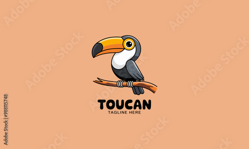 Cute toucan perched on a branch cartoon vector.