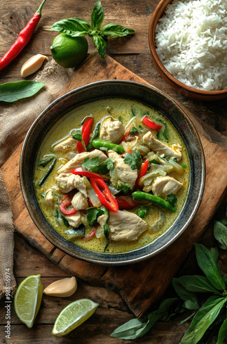 A Bowl of Thai Green Curry with Chicken and Vegetables A Spicy and Flavorful Dish