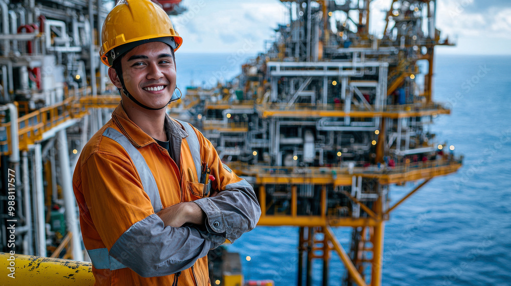 Smiling worker at oil rig site. Smiling worker at oil rig site.