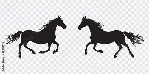Silhouettes of Horses in Various Poses - Elegant Vector Collection on White Background