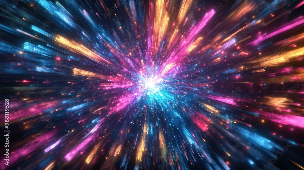 Naklejka premium Abstract Colorful Neon Lights Burst Background - Futuristic Design for Technology, Science, and Energy Concepts