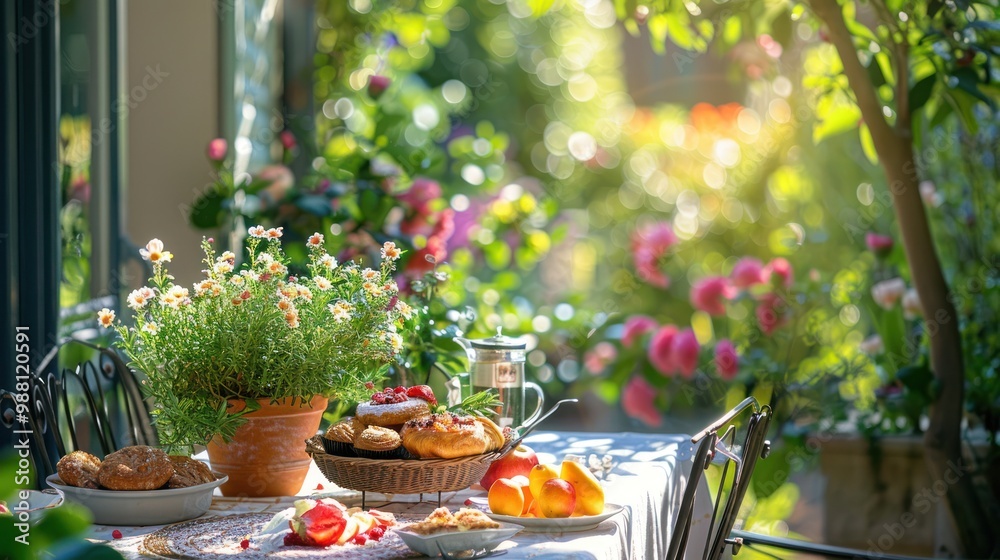A table in a garden A table in a garden