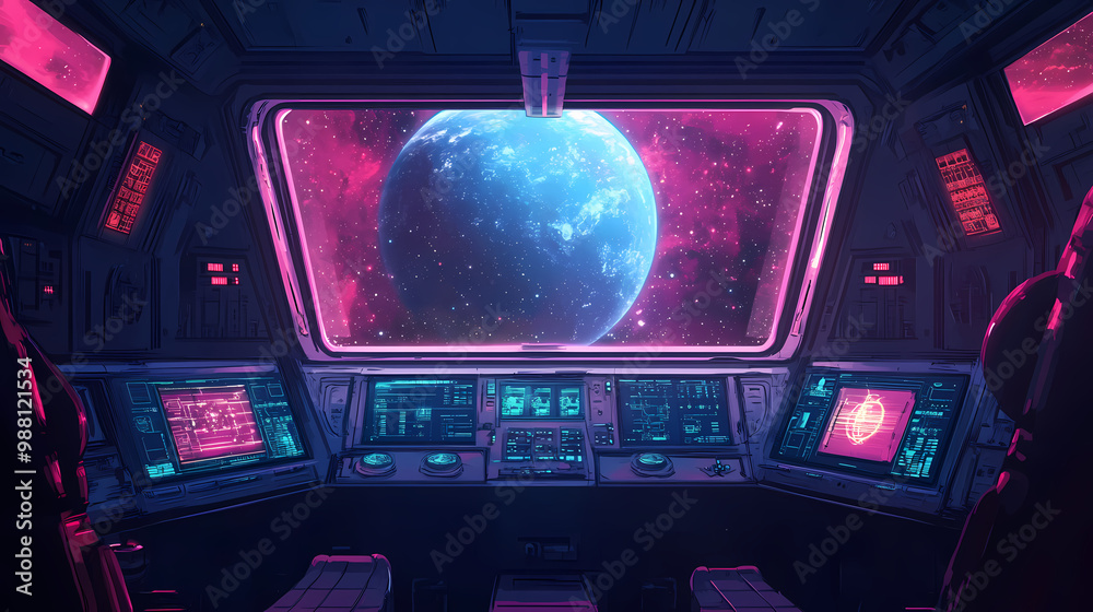 Outer view of spaceship window with control system room. abstract discover new planet in space. finest generative ai. Starship. Illustration Outer view of spaceship window with control system room. abstract discover new planet in space. finest generative ai. Starship. Illustration