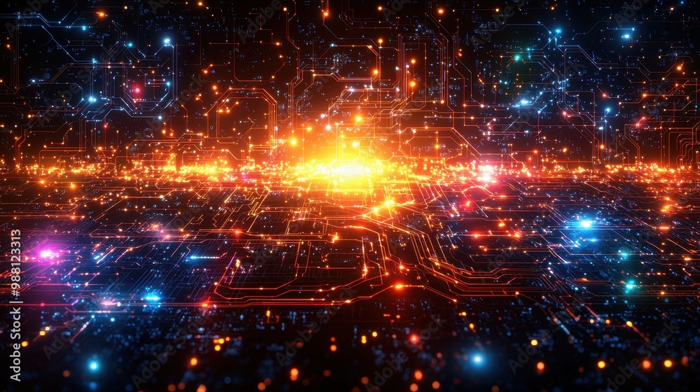Obraz premium Abstract Technology Background with Glowing Circuit Board Pattern