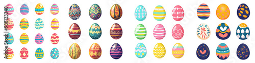 Vibrant collection of colorfully painted Easter eggs showcasing a diverse array of intricate patterns designs