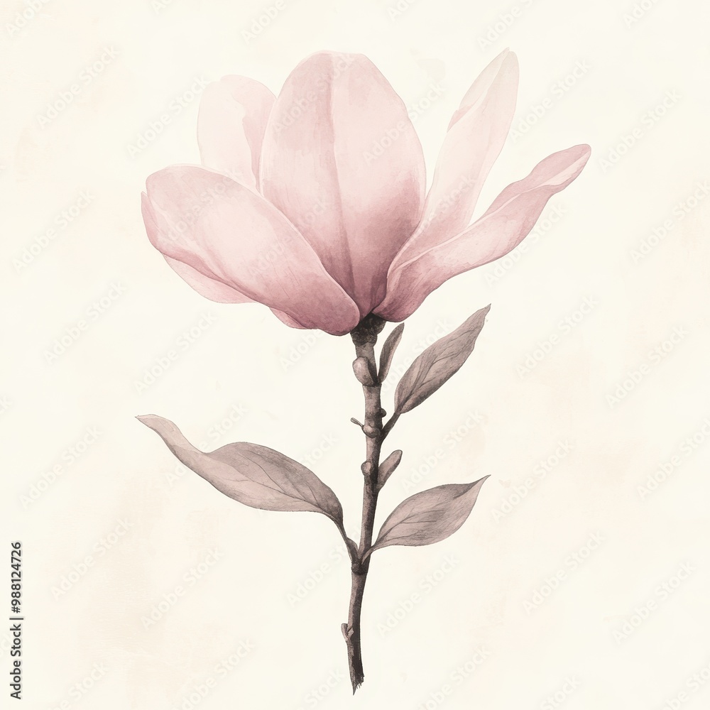 Watercolor Illustration of a Delicate Pink Magnolia Flower on a White Background. Watercolor Illustration of a Delicate Pink Magnolia Flower on a White Background.