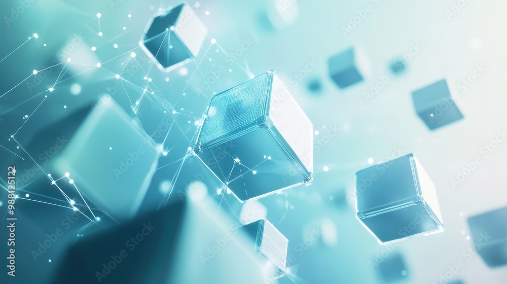 Abstract Blue Cubes Connected By White Lines For Network Technology Concept Abstract Blue Cubes Connected By White Lines For Network Technology Concept