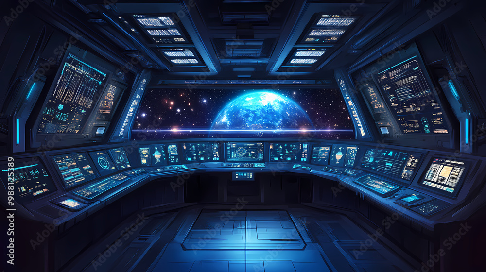 Spaceship interior control room. Starship. Illustration Spaceship interior control room. Starship. Illustration