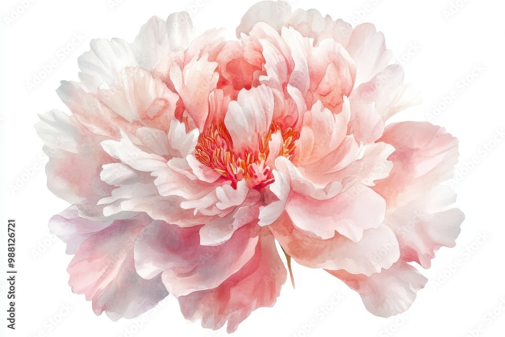 Watercolor Painting of a Delicate Pink Peony Flower Isolated on White Background. Watercolor Painting of a Delicate Pink Peony Flower Isolated on White Background.