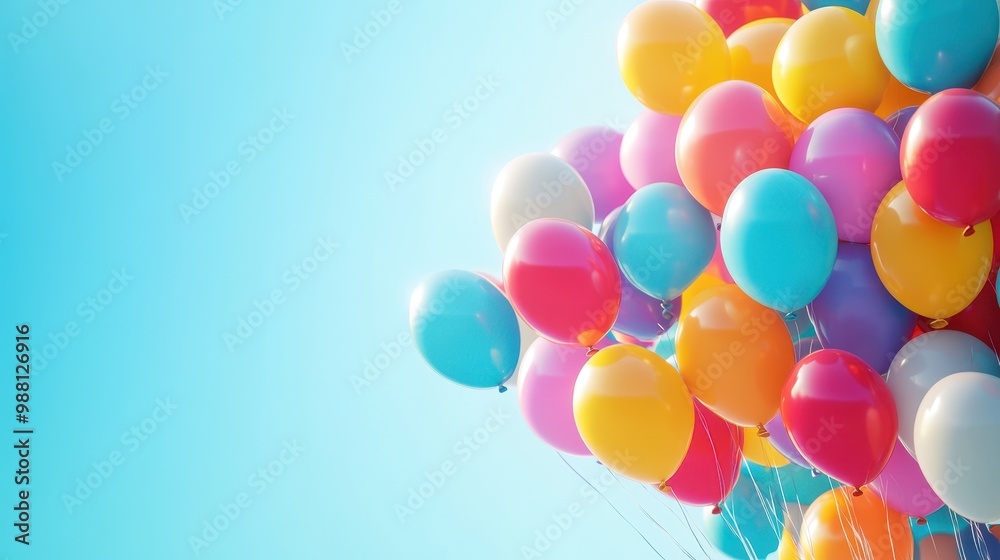 Colorful Balloons Floating in Blue Sky - Festive Celebration Background