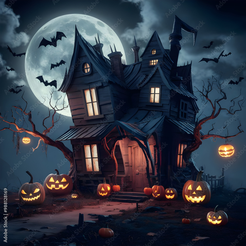 Halloween Background Illustration. The Haunted Pumpkin House, Halloween's Dark Arrival
Halloween Background Illustration. The Haunted Pumpkin House, Halloween's Dark Arrival