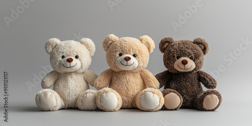 3 cute teddy bears, in a beige color, generative AI